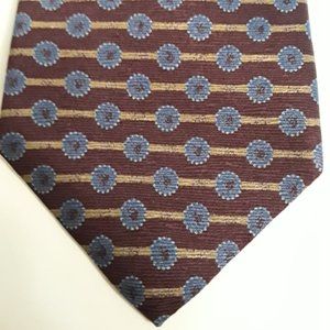 CK CALVIN KLEIN - 100% SILK NECKTIE - DARK BROWN WITH BLUE AND TAN ACCENTS